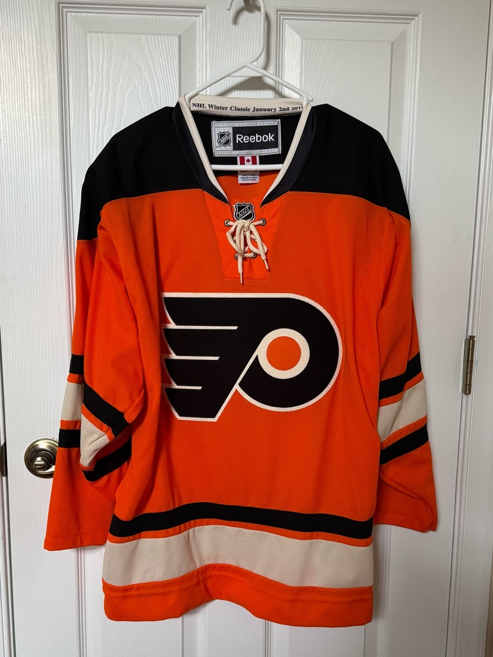 Flyers 2012 Winter Classic Reebok Orange and Black NHL Lace-Up Hockey Jersey